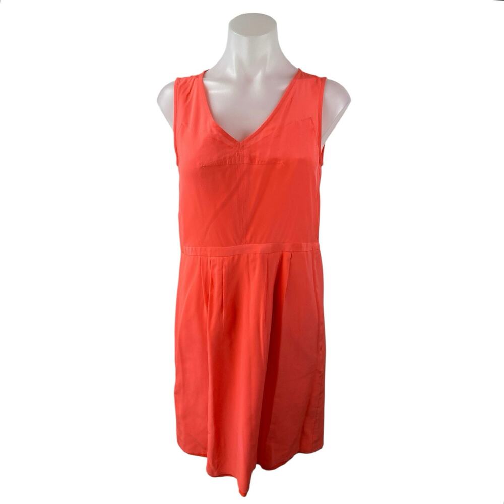 Madewell Coral 100% Silk Sleeveless V Neck Keyhole Back Tank Mini Dress Size 2